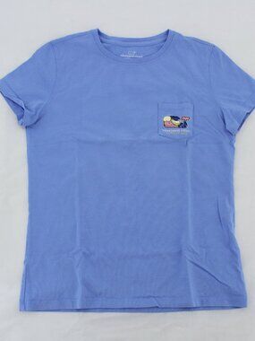 Vineyard Vines Women's T-Shirt - Blue - Whale Logo on Pocket - Size S